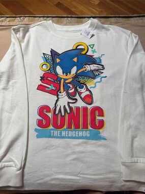 GAP White Sonic The Hedgehog Graphic Sweatshirt with Blue & Red Print